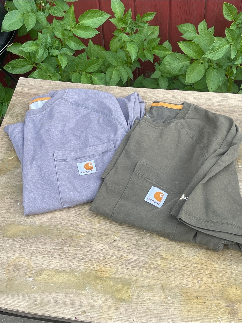 Carhartt Short-Sleeve Pocket Tee in Taupe/Gray with Yellow Trim Two for one M